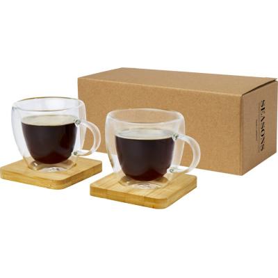Image of Manti 2-piece 100 ml double-wall glass cup with bamboo coaster